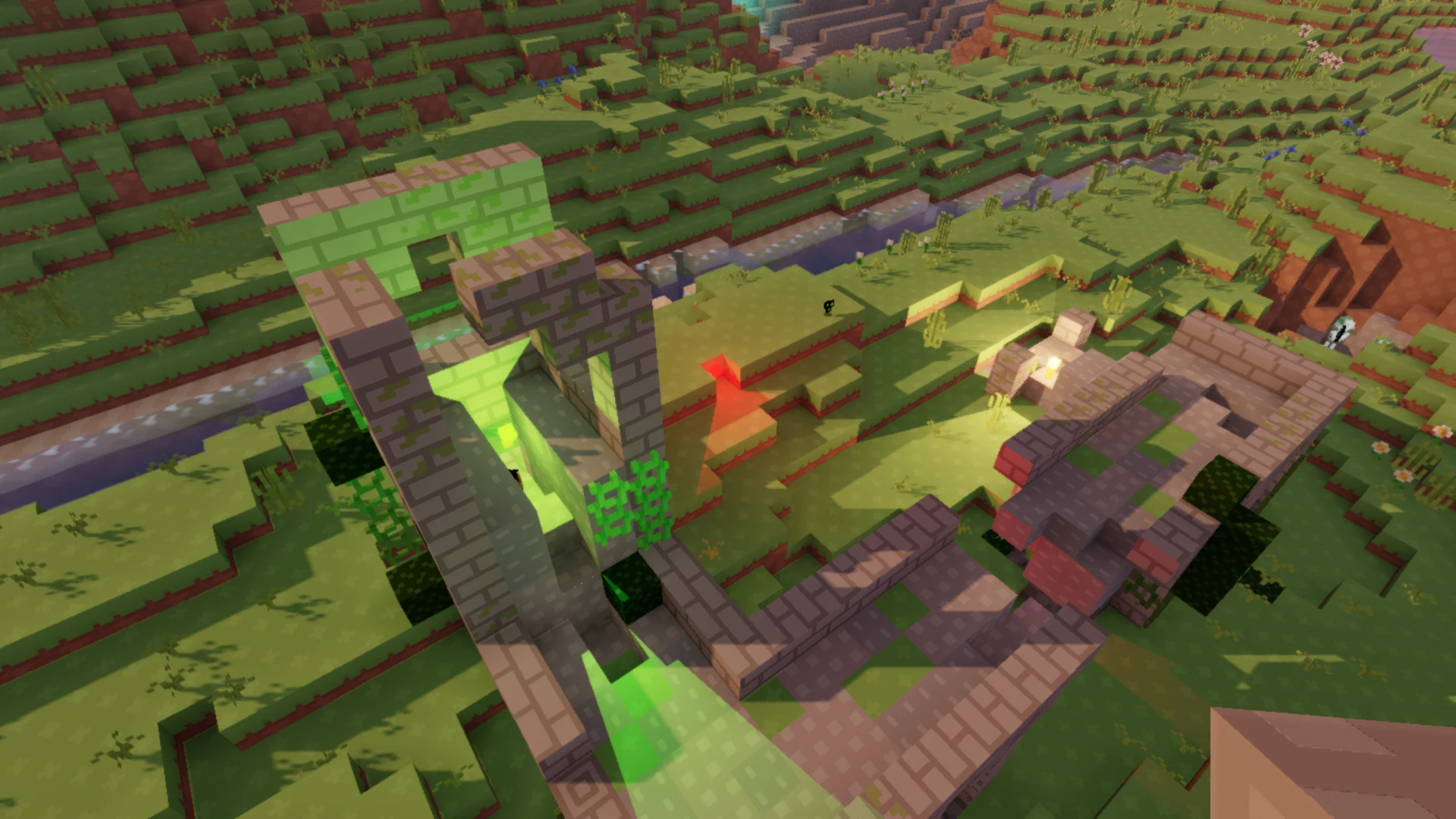 Bloxd ruins and hills lit by Shadify